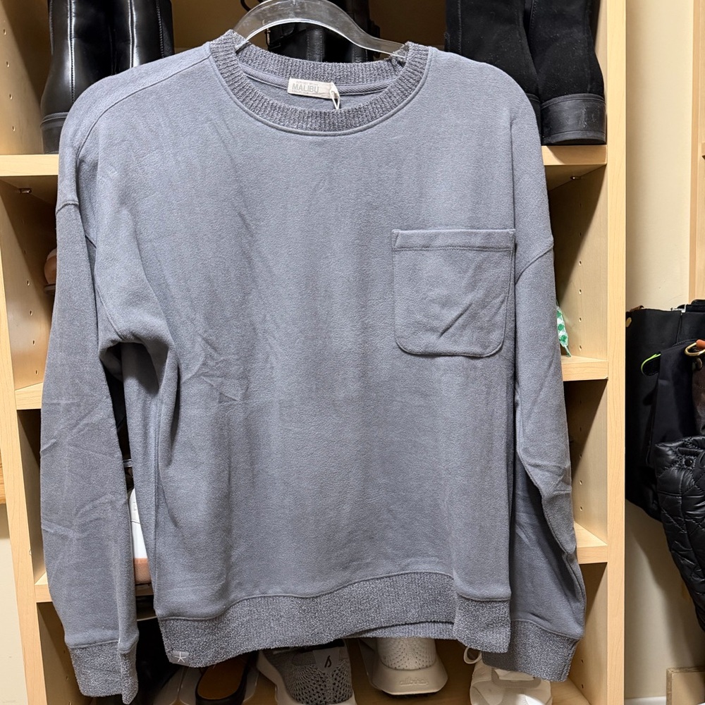 Barefoot Dreams Gray Crew Neck Sweater/sweatshirt MALIBU COLLECTION NWT! - Picture 3 of 3